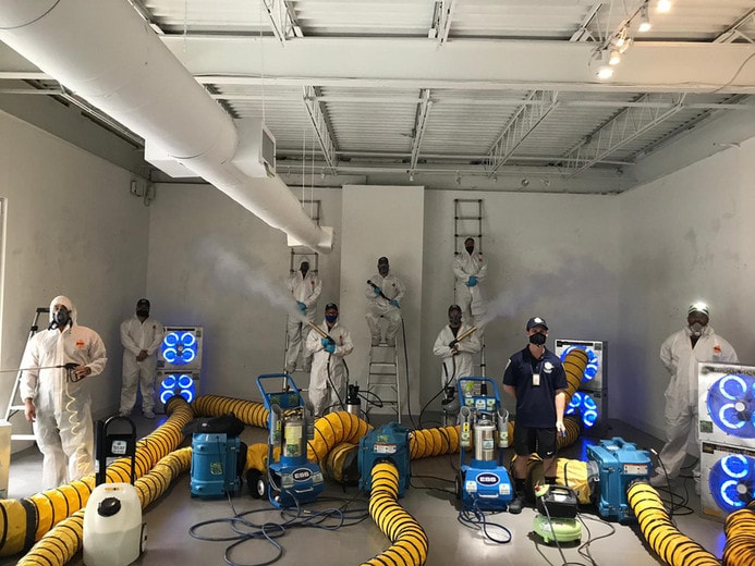 Mold Remediation Anaheim crew with industrial HEPA scrubbers, air movers, and dehumidifiers ready for commercial remediation